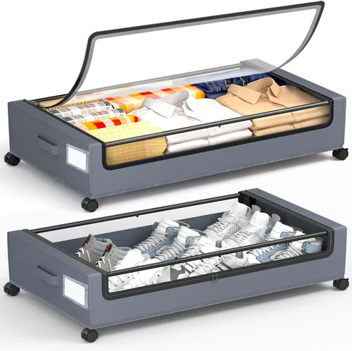 Vista 10 de Almacenamiento debajo de la cama, almacenamiento debajo de la cama con ruedas, almacenamiento debajo de la cama para ropa, mantas, zapatos... Negro