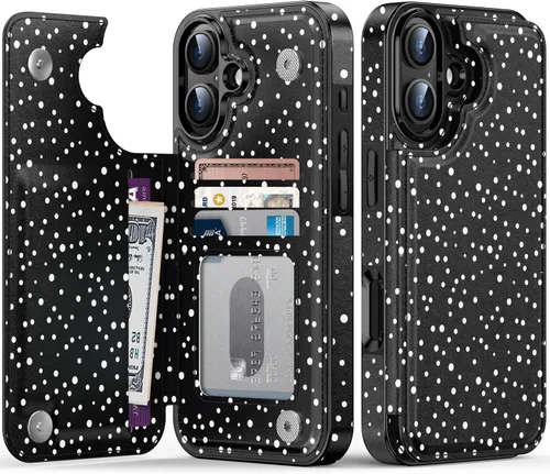 Vista 360 de LETO para iPhone 15 Pro Funda tipo cartera - Tapa tipo folio con patada - Diseños de moda - Tarjetero - Funda protectora para mujeres y niñas - 6.1