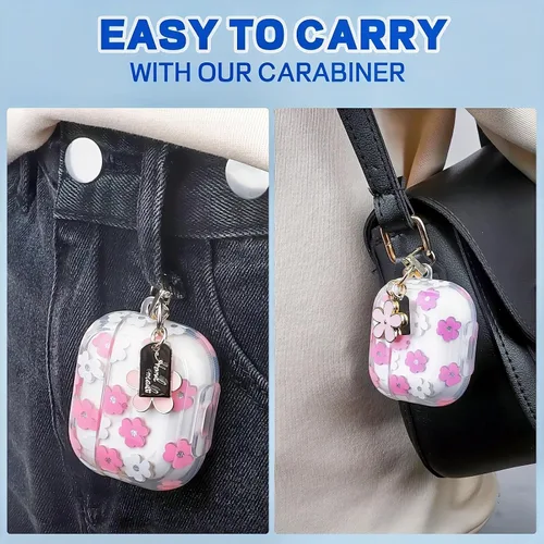 Vista 5 de Bonita funda compatible con AirPods 3 2021, diseño de patrón floral de dibujos animados para mujeres y niñas, funda protectora de silicona suave a