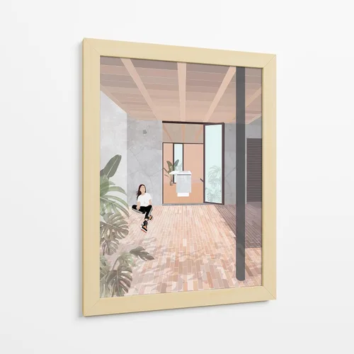 Vista 7 de Canvas Lab Tello House by DRAM 11 x 15 in Fine Art Framed Print, Frame Color: Black, With Mat Architecture, Illustrations, Minimalist
