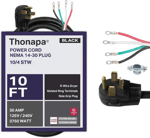 Vista 10 de Thonapa Cable de secadora de 3 clavijas de 4 pies, cable de extensión para electrodomésticos de 30 amperios de 3 clavijas de 4 pies, enchufe NEMA
