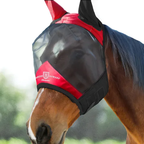 Vista 23 de Harrison Howard Máscara de mosca de caballo luminosa profesional estándar con orejas protección UV para caballo, azul y plateado, pequeño poni