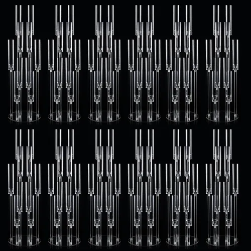 Vista 11 de Portavelas transparentes de 8 brazos para decoración de boda, candelabro alto de acrílico con pantalla para eventos del día de San Valentín, fiesta