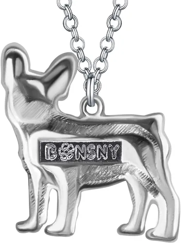 Vista 5 de BONSNY Collar de Bulldog Francés con diamantes de imitación esmaltados, diseño original para mujeres y niños
