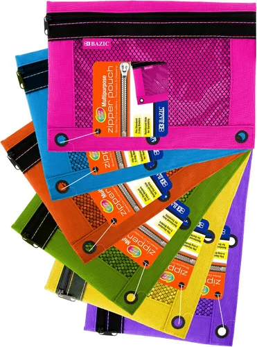 Vista 7 de Bolsa de lápiz de 3 anillos Bazic con ventana de malla., Rojo/Azul/Negro 1 Unidad