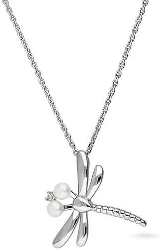 Vista 2 de BERRICLE Collar con colgante de plata de ley con botón blanco de libélula, perlas cultivadas de agua dulce para mujer, chapado en rodio, Plata