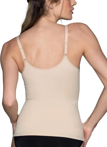 Vista 3 de Vanity Fair Camiseta moldeadora para mujer con brasier integrado, control de barriga, camisola moldeadora para mujer Damasco neutro.