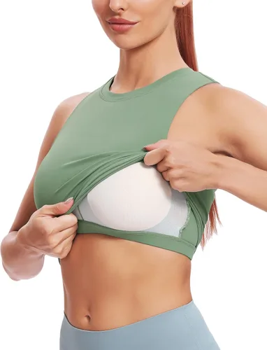 Vista 3 de Natural Feelings - Sujetadores deportivos sin mangas con relleno extraíble para mujer ombligueras para yoga entrenamiento correr