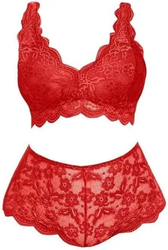 Vista 3 de Lencería de talla grande para mujer, conjunto sexy de bralette de encaje y bragas para sexo, trajes traviesos de 2 piezas, babydoll de peluche