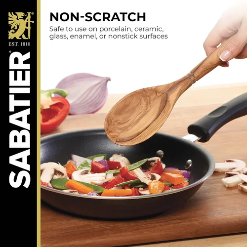 Vista 4 de Sabatier Cuchara Multiusos de Madera de Olivo, Perfecta para revolver, mezclar, rociar o servir. 14 Pulgadas