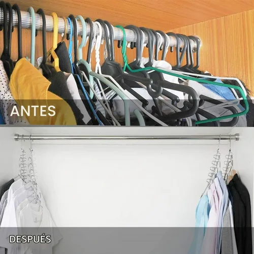 Vista 7 de KLEVERISE - Paquete de 4 perchas de metal que ahorran espacio, perchas de acero inoxidable que ahorran espacio para ropa, en cascada mágica, ahorro