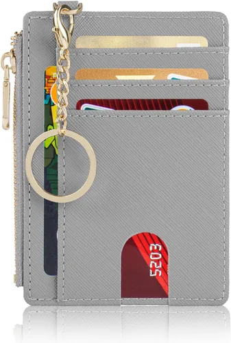 Vista 8 de Suweibuke - Billetera delgada de bolsillo, con bloqueo RFID, tarjetero para tarjetas de crédito, mosquetón en D, ventana para identificación