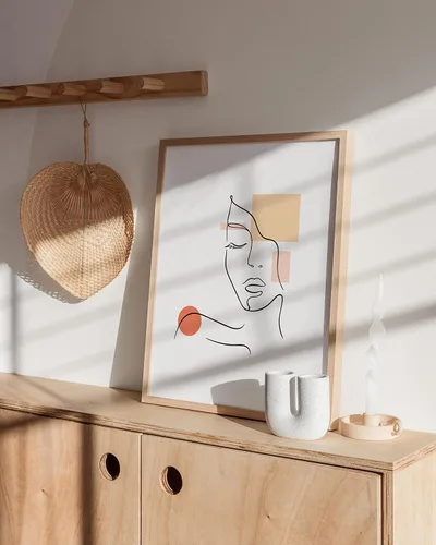 Vista 5 de HAUS AND HUES Arte de pared minimalista - Dibujo moderno de líneas abstractas, impresión de boceto femenino simple, obra de arte para el hogar