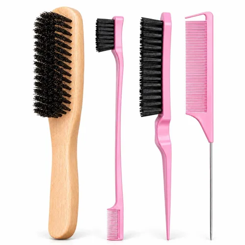 Vista 10 de Cepillo para alisar el cabello hacia atrás, cepillo de borde, set de peines y accesorios para el cabello 3 piezas, peine de cola de ratón
