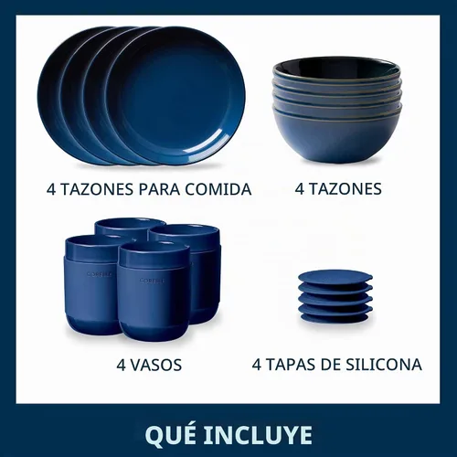 Vista 2 de Corelle Juego de vajilla de gres, platos y cuencos de cerámica esmaltada sólida y reactiva hecha a mano, platos redondos de estilo rústico moderno