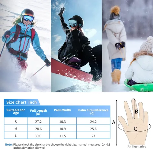 Vista 6 de FUEMEILY Manoplas de esquí de invierno para hombres y mujeres, guantes de nieve cálidos para adultos para clima frío, guantes Thinsulate para motos