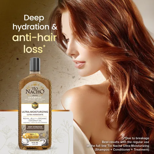 Vista 3 de TIO NACHO Shampoo Aceite de Coco ultrahidratante, anticaída, Ultra Hidratación, 14 onzas líquidas
