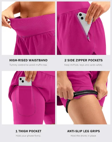 Vista 5 de Bikewa Pantalones cortos de ciclismo de montaña para mujer, acolchados en 4D, con bolsillos con cremallera