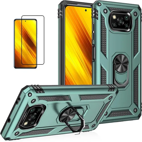 Vista 101 de Funda para Xiaomi POCO X3 NFC /X3 Pro con protector de pantalla, armadura de protección militar híbrida resistente a prueba de golpes, funda Negro