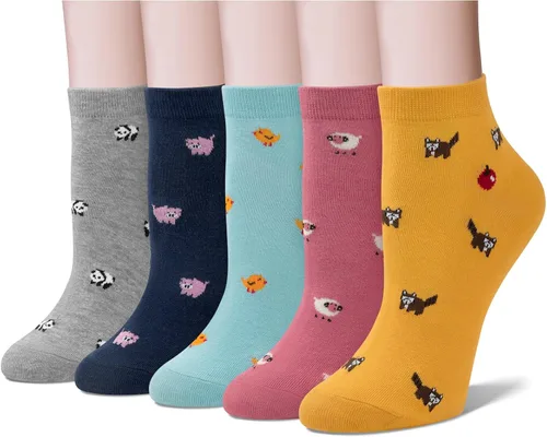 Vista 15 de Justay 5 pares de calcetines de gato - lindos calcetines de algodón de novedad divertidos con diseño de animales para tobillo para mujer, regalos