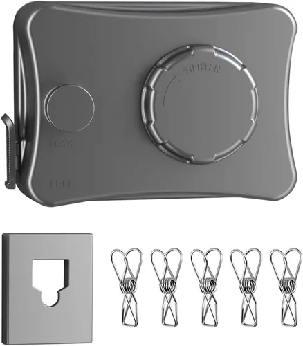 Vista 8 de Tendedero retráctil para exteriores e interiores, resistente de acero inoxidable ajustable con cuerda de secado de alambre con funda de ABS +