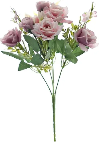 Vista 6 de Efavormart - 4 arbustos Ramo de novia de seda artificial de 12 pulgadas de rosa polvorienta, flores sintéticas