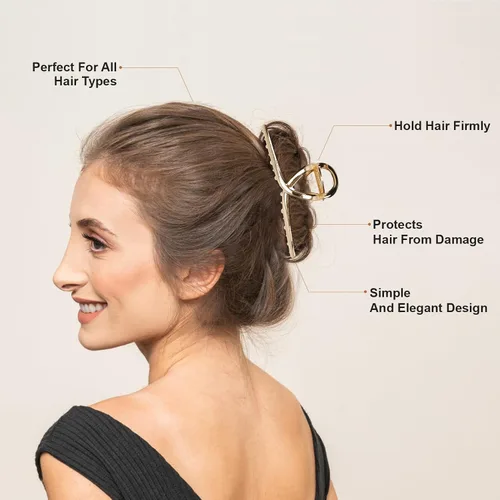 Vista 3 de Paquete de 4 pinzas de metal grandes para el cabello, pinzas de pelo doradas grandes de 4 pulgadas, pinzas para el cabello para mujeres