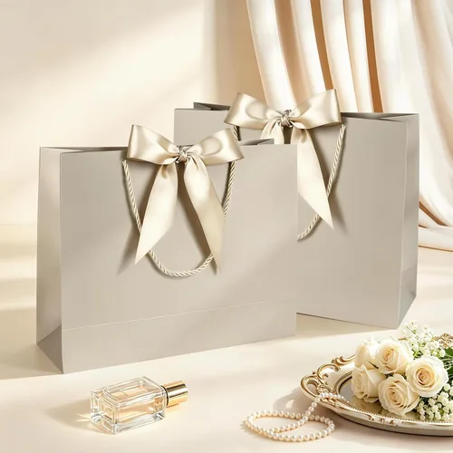 Vista 6 de JMANNI 12 bolsas de regalo de papel de boda con asa, bolsas medianas de regalo de agradecimiento de 13 pulgadas con lazo de cinta, regalos