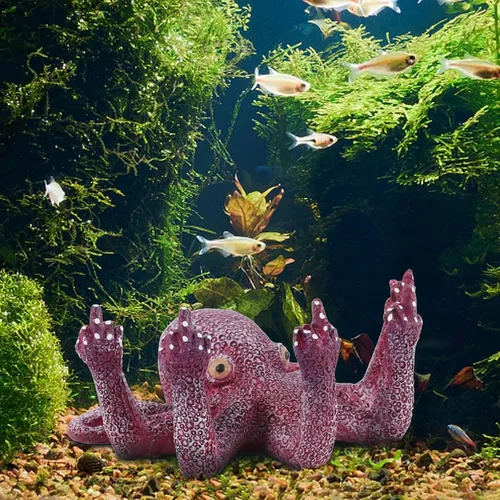 Vista 7 de Decoración de pulpo para acuario, resina negra, vida marina artificial, adecuada para varias peceras
