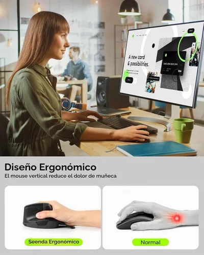 Vista 2 de seenda MOE302 Ratón ergonómico vertical inalámbrico para comodidad de Azul