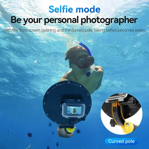 Vista 3 de TELESIN Puerto de cúpula impermeable para DJI Action 5 Pro Action 4 3 Cámara, carcasa subacuática con asa flotante, correa de muñeca para buceo