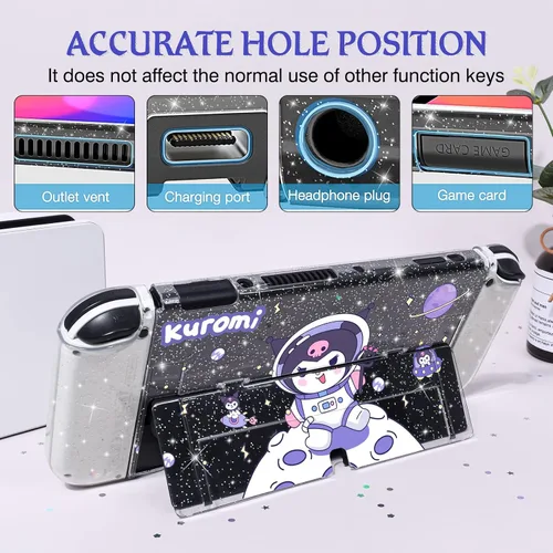 Vista 6 de DLseego Little Devil Rabbit - Funda protectora OLED con interruptor de purpurina para astronauta, transparente, acoplable, antiarañazos, carcasa