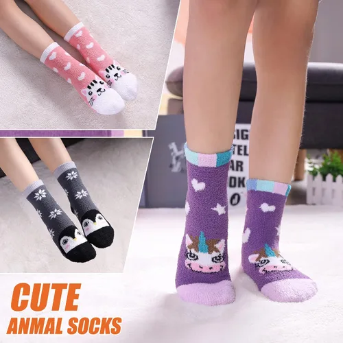 Vista 3 de Color City Calcetines antideslizantes para niños y niñas con agarres, antideslizantes, acogedores, esponjosos, cálidos para invierno