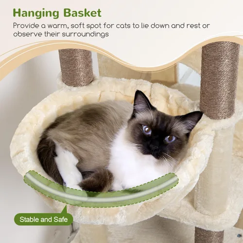 Vista 4 de Globlazer Árbol para gatos alto, torre para gatos de 71 pulgadas para gatos adultos de interior, multinivel, 3 condominios para gatos