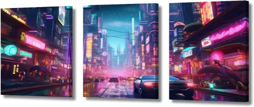 Vista 103 de Lienzo decorativo para pared de sala de estar, lienzo Cyberpunk, decoración de pared de 3 paneles, decoración de pared para el hogar, dormitorio