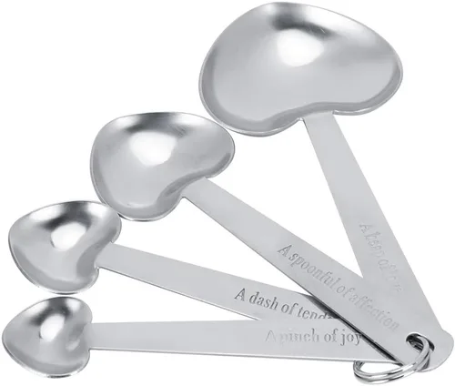 Vista 2 de Cucharas medidoras, Cucharas de medición de acero inoxidable en forma de corazón Cucharas de medición Set de Cucharas para Hornear