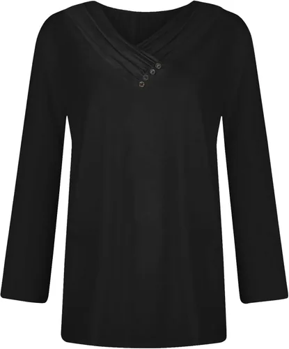 Vista 3 de Camiseta de manga larga con cuello fruncido y botones para mujer, camiseta deportiva elegante, linda camiseta deportiva casual