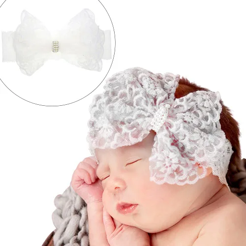 Vista 6 de Katutude Diadema de lazo de encaje para bebé, diadema de encaje blanco, accesorios para el cabello, accesorios para el cabello, lazos para bebés