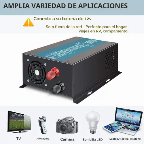 Vista 6 de WZRELB Onda sinusoidal pura de potencia completa 12V a 120V DC a CA inversor de corriente (RBP500S)