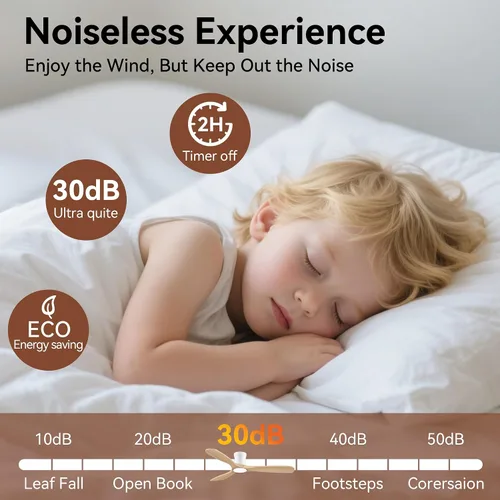 Vista 5 de Livory - Ventiladores de techo empotrados inteligentes de 52" de madera con luces y control remoto, motor CC silencioso, ventilador de techo ultra