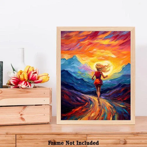 Vista 7 de Bestbuddy Pet 11x14 sin marco noche estrellada chica corriendo al sol deportes al aire libre atleta familia amor familia pintura al óleo impresión