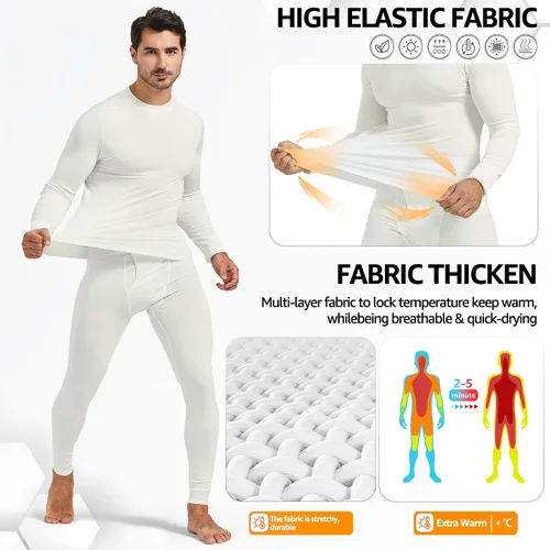 Vista 3 de UNIQUEBLLA - Conjunto de ropa interior térmica para hombre, capa base térmica, parte inferior para clima frío
