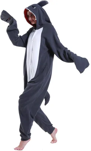 Vista 2 de dressfan - Pijama y disfraz de dibujos animados, unisex, de tiburón gris, para adultos, niños, adolescentes, mujeres y hombres