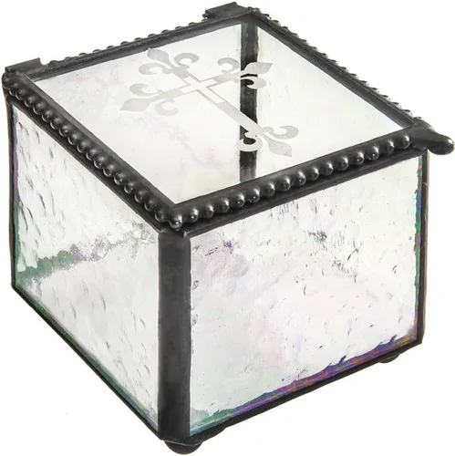 Vista 2 de Caja de cristal de la cruz para regalo de la primera comunión católica caja de rosario religioso joyería de recuerdo de la joyería de Christian RCIA