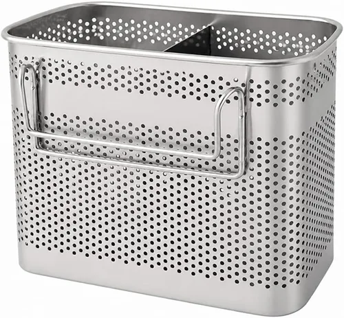 Vista 9 de Cesta de secado de cubiertos de acero inoxidable para escurridor de platos, soporte para utensilios de 4 compartimentos con tabla de drenaje