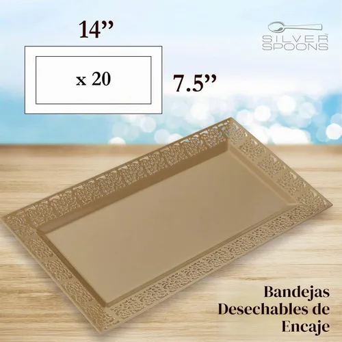Vista 5 de Silver Spoons Bandejas de encaje desechables para bodas y cenas de lujo 6 piezas Oro 14' x 7.5' Dorado