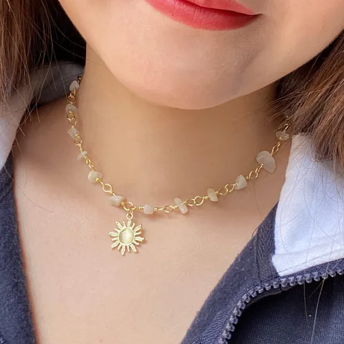 Vista 2 de Collar de piedras preciosas coloridas con cuentas para mujer, cristal curativo natural y piedra bohemia, gargantilla de verano, linda gargantilla