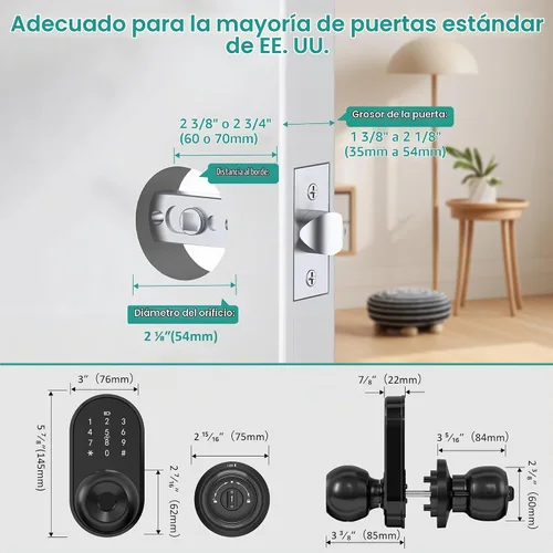 Vista 4 de Smart Door Lock Knob Fingerprint Keypad Keyless Entry Lock for Front Door
