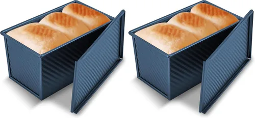 Vista 10 de KITESSENSU Molde para pan Pullman de acero al carbono con tapa, capacidad de masa de 1 libra, negro, antiadherente, pan y tostadas Molde de pan