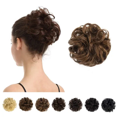Vista 39 de Barsdar - Moño de cabello 100 % humano, Moño desordenado, Extensiones de cola de caballo, Moño de cabello rizado, Pieza de cabello